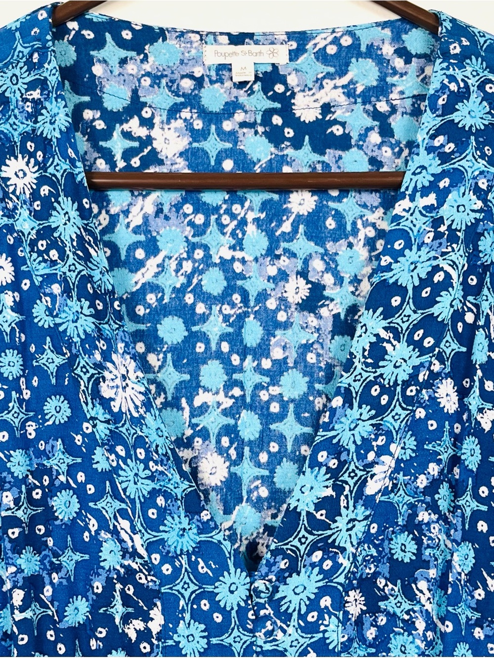 Poupette St Barth Medium Blue Floral Smocked Flutter Sleeve Tasseled Mini Dress - Picture 2 of 7
